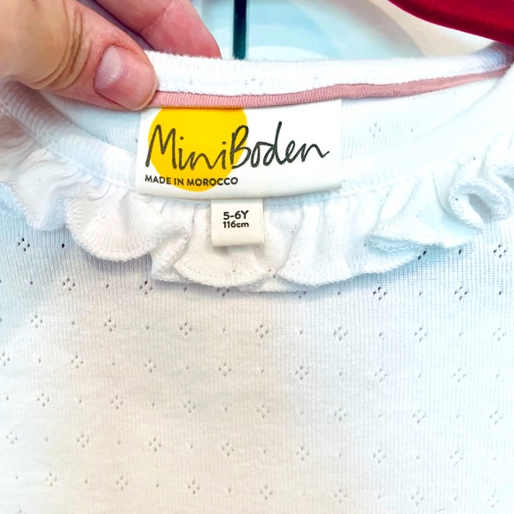 NEW Mini Boden White Eyelet Ruffle Trim Short Sleeve Top Size 6-7Y - Picture 6 of 9